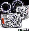 Chevrolet Silverado  2007-2009 Halo Projector Headlights - Chrome/Amber Housing Clear Lens 