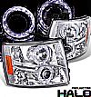 2007 Chevrolet Silverado   Halo Projector Headlights - Chrome/Amber Housing Clear Lens 