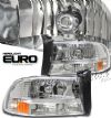 Dodge Dakota 1997-2004  Chrome/amber 1pc Style Euro Crystal Headlights