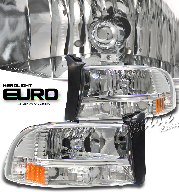 Dodge Dakota 1997-2004  Chrome/amber 1pc Style Euro Crystal Headlights