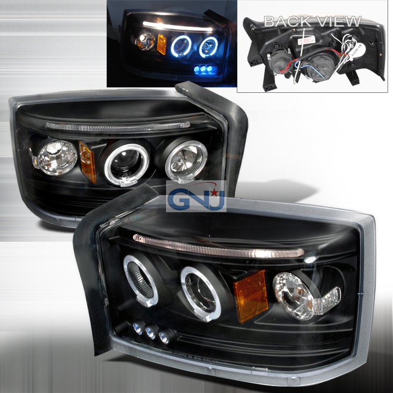 Dodge Dakota  2005-2008 Black Halo Projector Headlights  W/LED'S