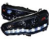 Mitsubishi Lancer Evo X 2008-2013 Gloss Black R8 Style Projector Headlights Smoke Lens 