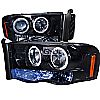 Dodge Ram  2002-2005 Gloss Black Halo Projector Headlights Smoke Lens 