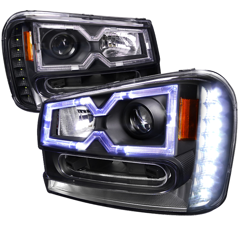 Spec-D Tuning 2LHP-TBLZ02JM-RS Chevy Trail Blazer Black SMD LED DRL Projector Headlights With New Halo Ring