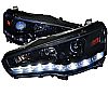 2012 Mitsubishi Lancer Evo X  Gloss Black R8 Style Projector Headlights Smoke Lens 