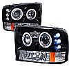 2002 Ford Super Duty   Gloss Black Halo Projector Headlights Smoke Lens 