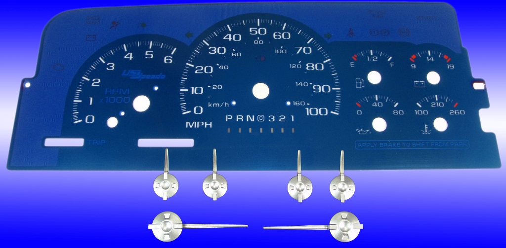 Chevrolet Tahoe 1995-1999  100 Mph, 6000 Rpm, Gas, Auto Aqua Edition Gauges With White Numbers