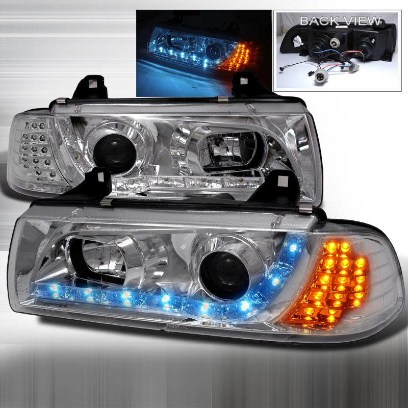 Black Projector Headlights With LED Halo For 1992-1998 BMW E36 2-Door Coupe – Pair