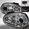 Volkswagen Golf  1999-2005 Chrome R8 Style Halo Projector Headlights  W/LED'S