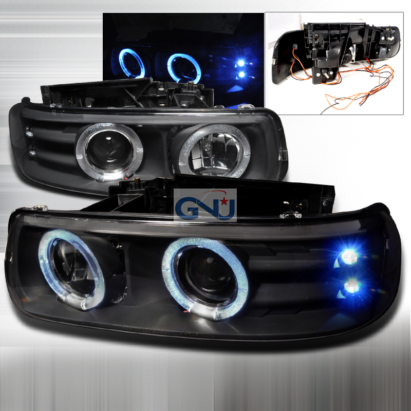Chevrolet Silverado  1999-2002 Black Dual Halo Projector Headlights  W/LED'S