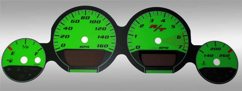 Dodge Charger 2005-2009 Rt Green / Green Night Performance Dash Gauges