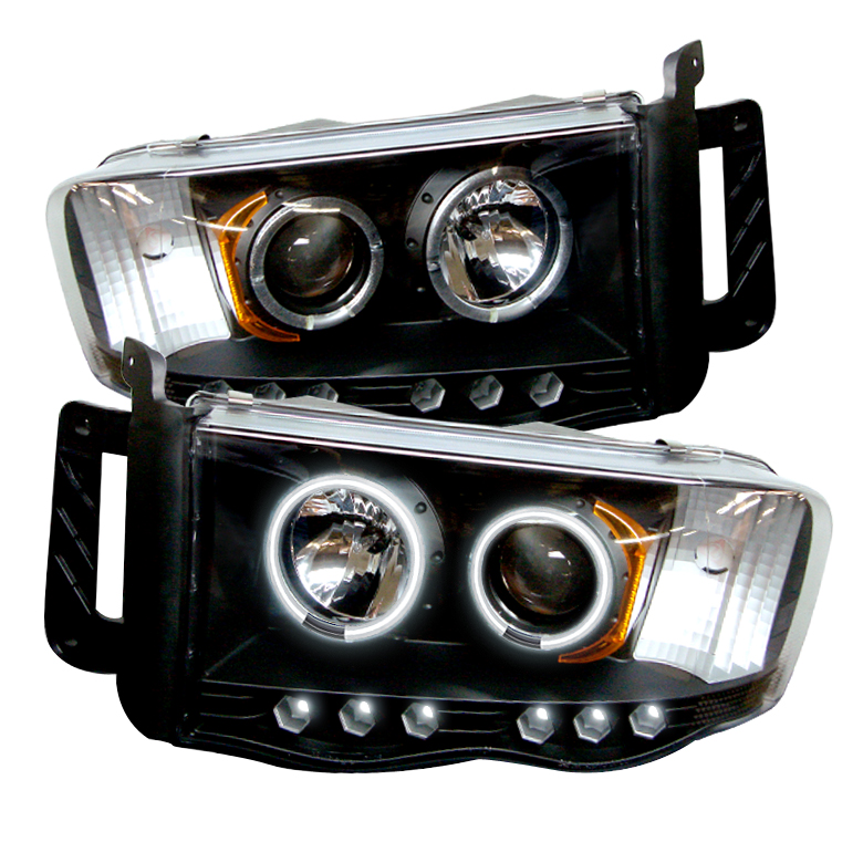 thumbnail interactive-video image 1 of LED Halo Projector Headlights Pair For 2002-2005 Dodge Ram 1500 2500 3500 1 of 3