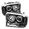 Ford Super Duty F250 1999-2004 1pc Dual Halo LED Projector Headlights  - Black