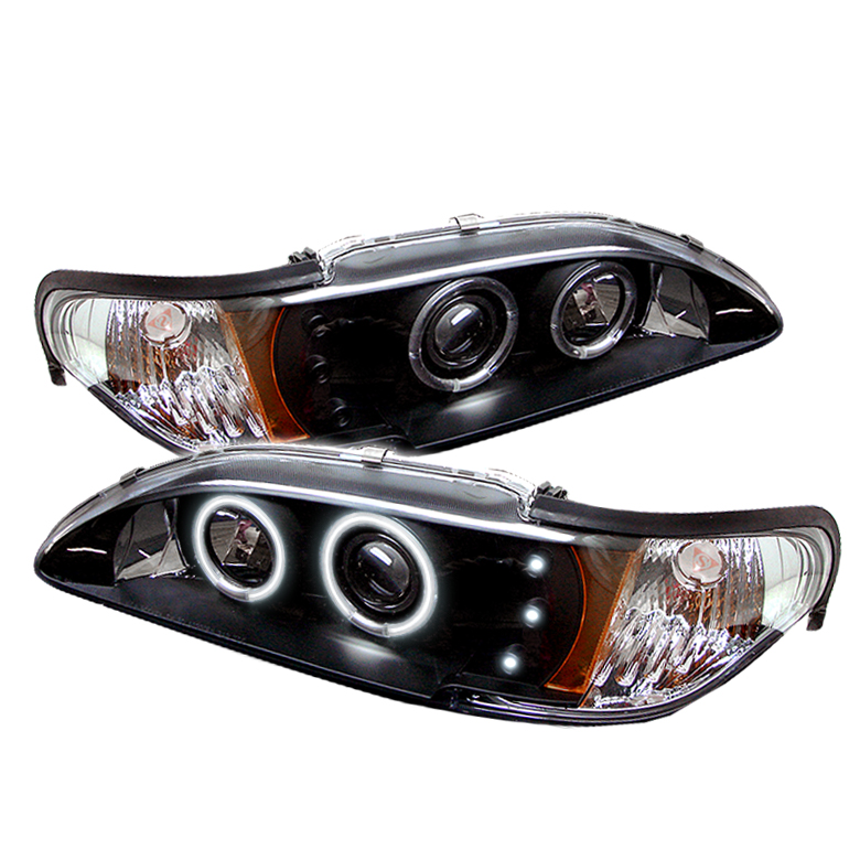 Set of Pair Black Halo 1pc Style Projector Headlights for 1994-1998 Ford Mustang