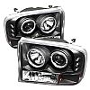 1999 Ford Super Duty  1pc Dual Halo LED Projector Headlights - Black
