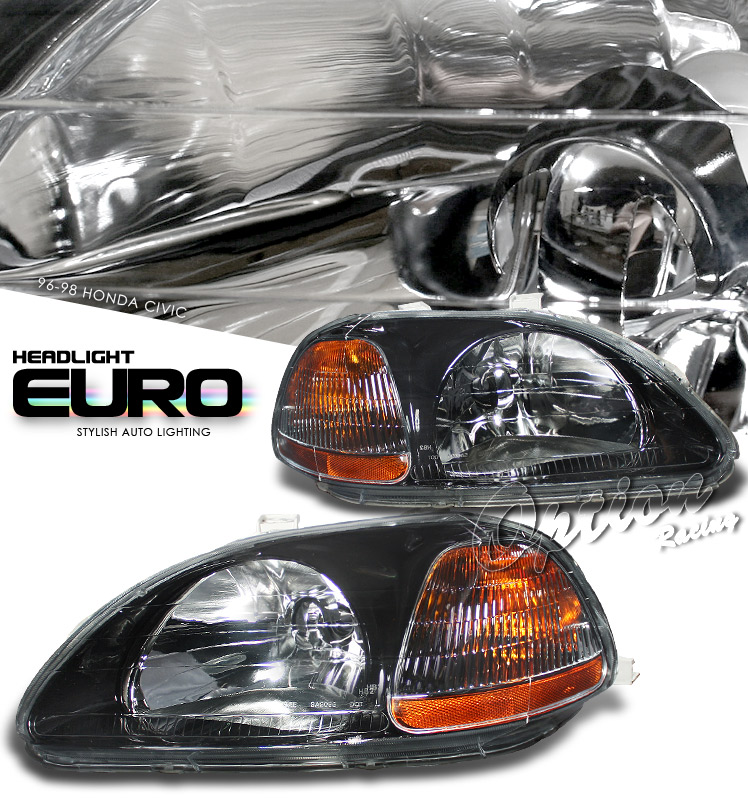 thumbnail image 2 of Black Housing Clear Lens Headlights For 1996-1998 Honda Civic - Amber Reflector 2 of 6