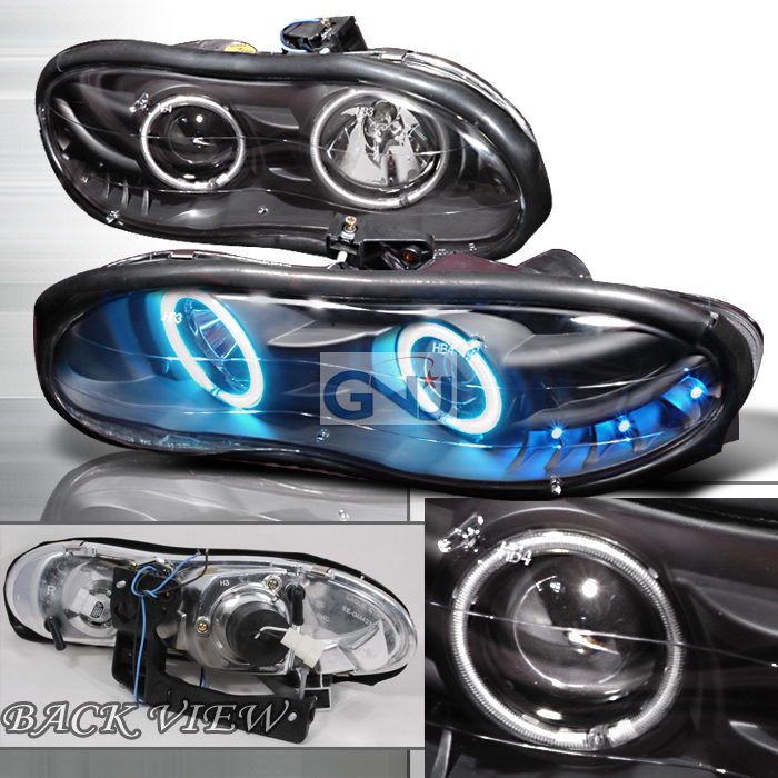thumbnail image 2 of Glossy Black LED Halo Projector Headlights For Chevy Camaro 1998-2002 – Smoke Pair With H1 Bulbs 2 of 4