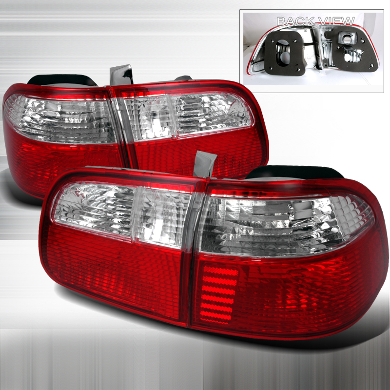 DTMOTO Black Tail Lights For 1999-2000 Honda Civic 4-Door Sedan – Clear Lens, Pair (Left+Right)